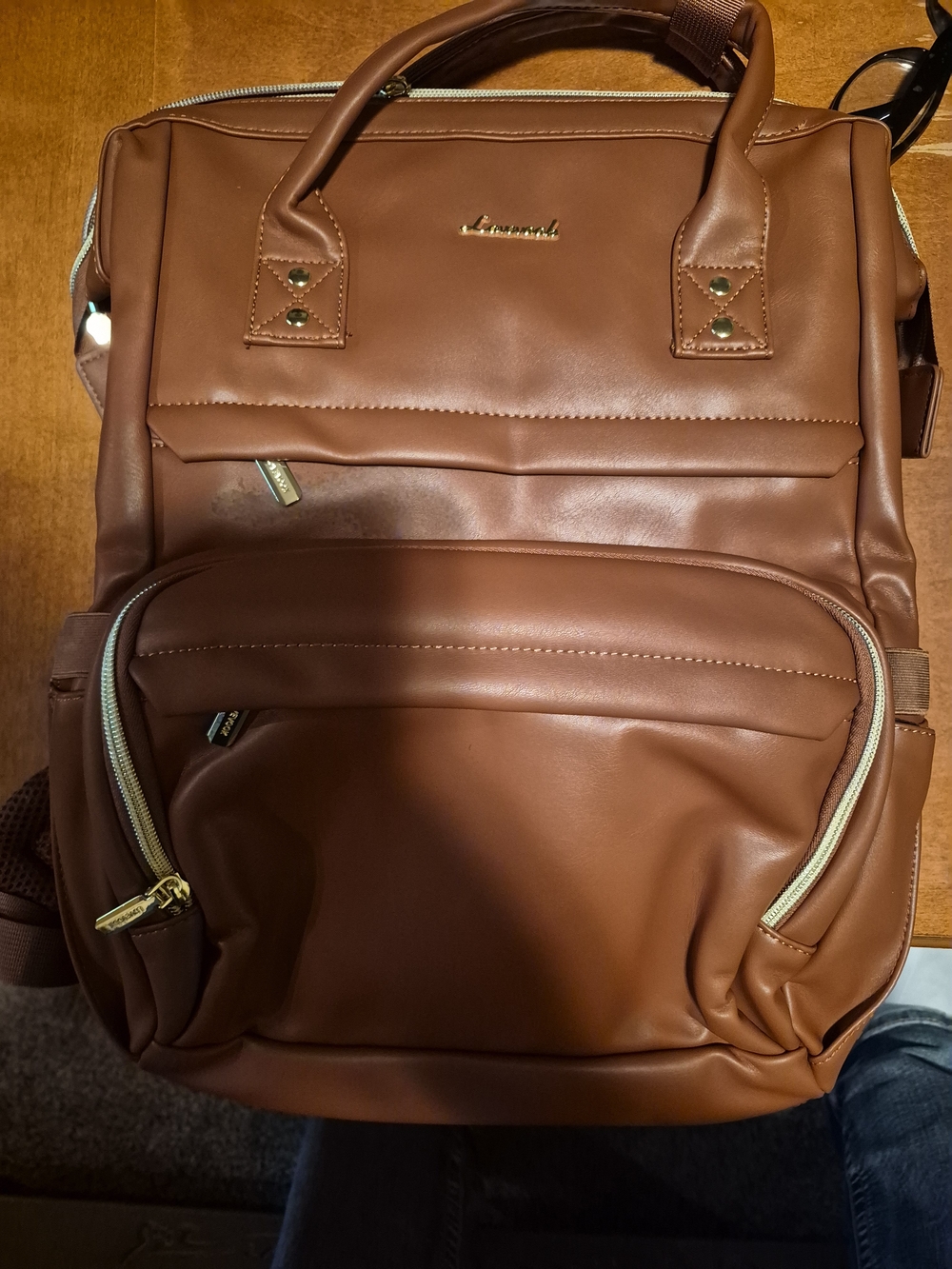 Lovevook Leather-Effect Brown Men's Backpack with Front Organizer